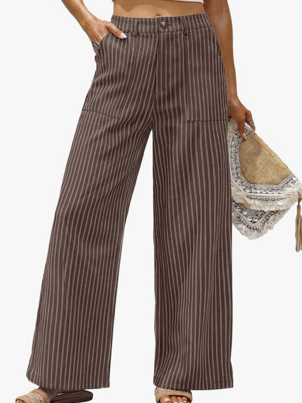 Wide-Leg Striped Pants in Brown for Women
